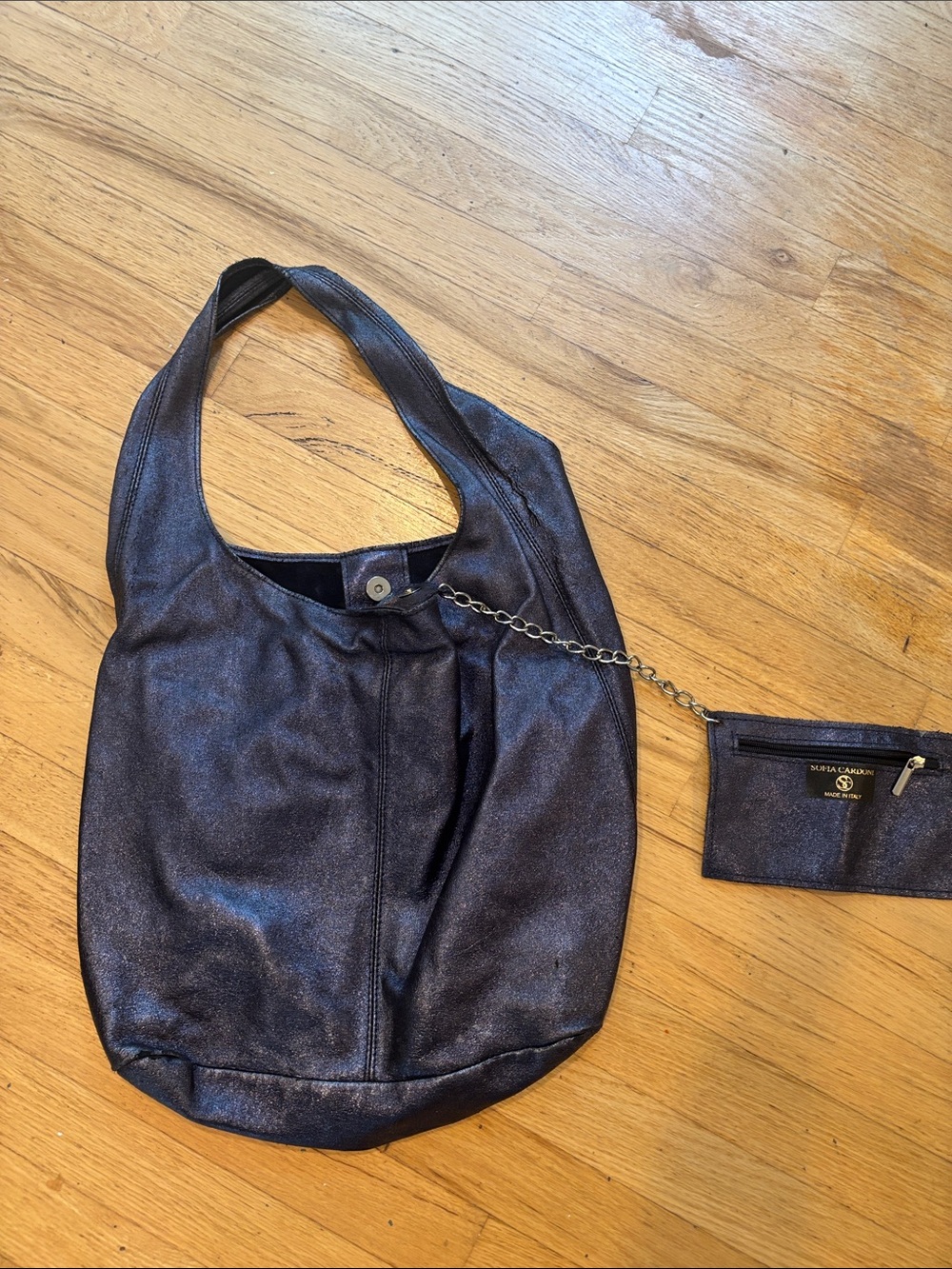Metallic Leather Shoulder Tote